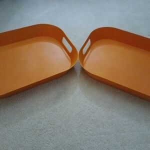 Set of 2 Orange Serving Trays with Built-In Handles